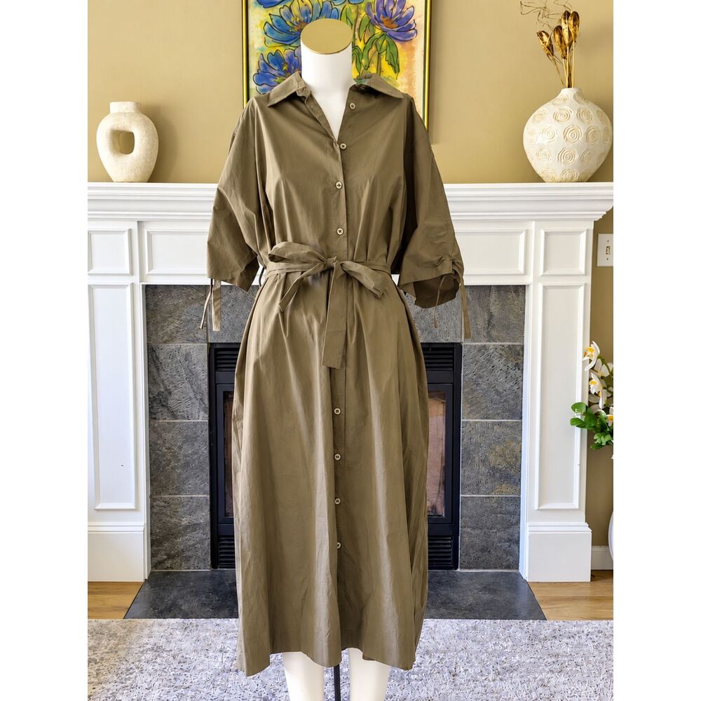 La Fée Maraboutée Olive Khaki Button Front Shirt Dress Belted Midi EU 38 NWT
